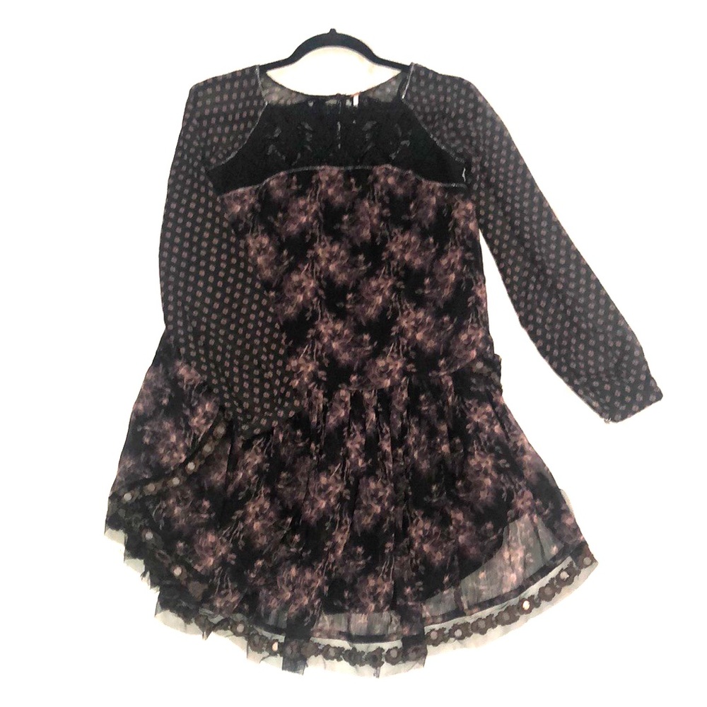 Free People Long Sleeve Printed Sheer Dress.
